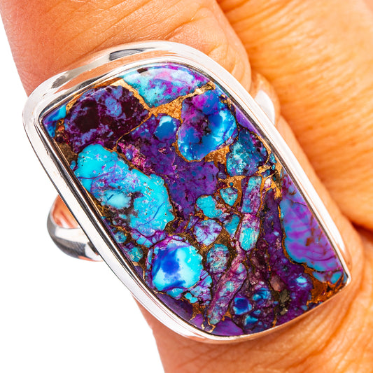 925 sterling silver ring with oval purple, turquoise, and blue gemstone cabochon