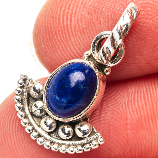 925 sterling silver lapis lazuli pendant with blue oval cabochon and ornate crown bail