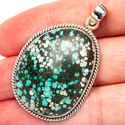 Oval turquoise mosaic pendant with .925 sterling silver bezel