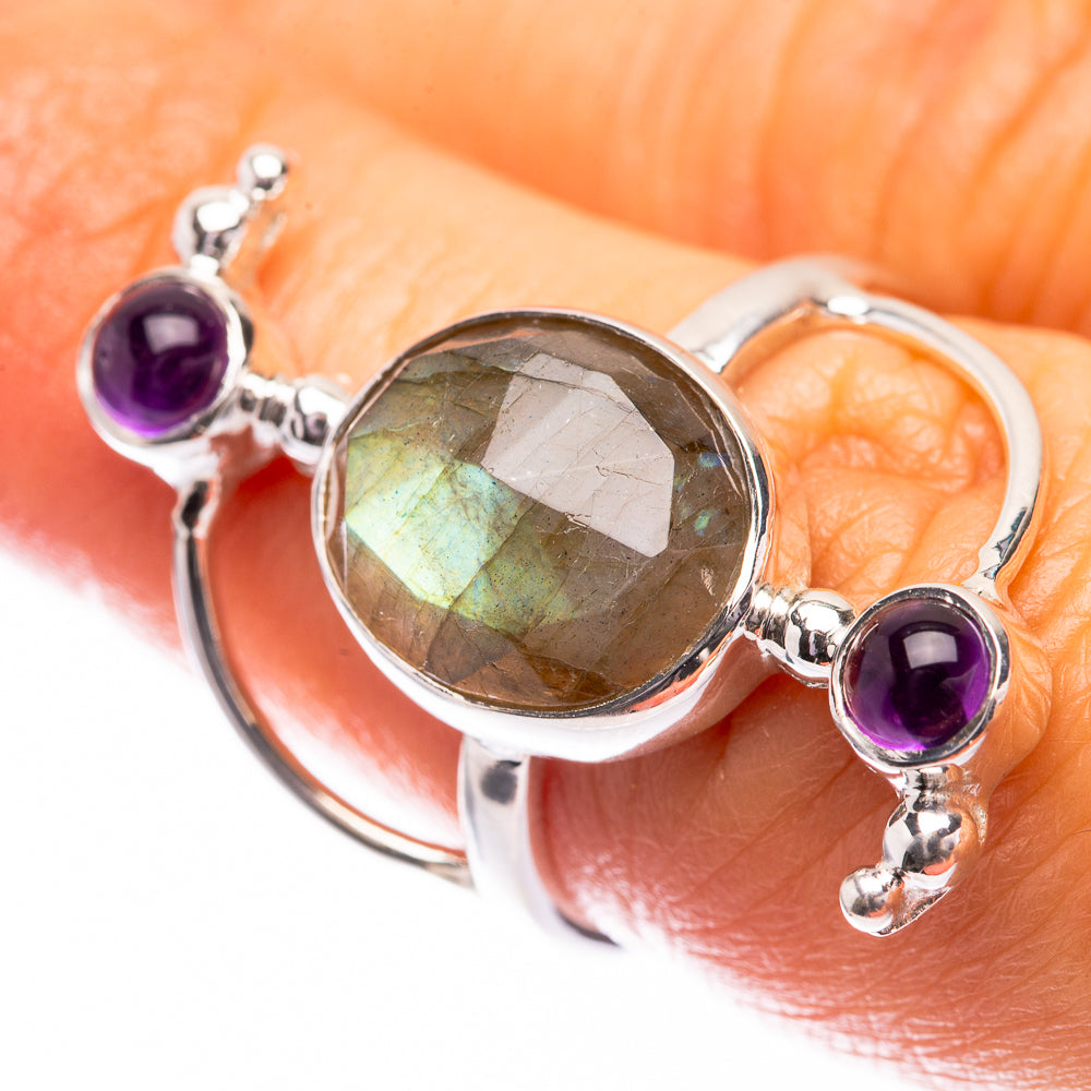 Premium Labradorite, Amethyst Ring Size 6.5 (925 Sterling Silver) R141756