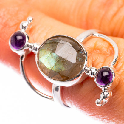 Premium Labradorite, Amethyst Ring Size 6.5 (925 Sterling Silver) R141756