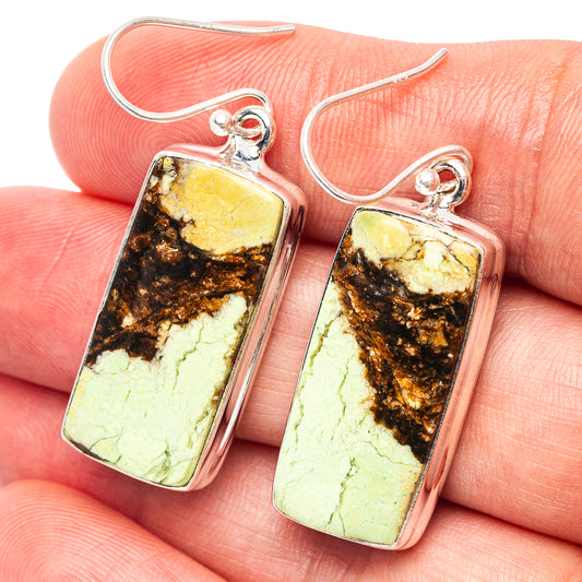 Sterling silver rectangular drop earrings with lemon-yellow and green chrysoprase