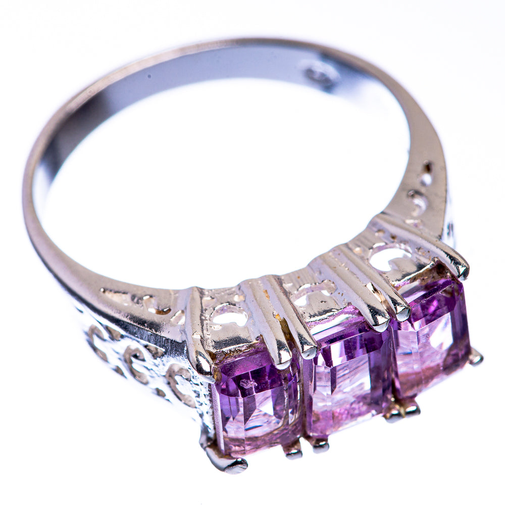Amethyst dainty ring in pink facets, four-stone square setting on sterling silver band
