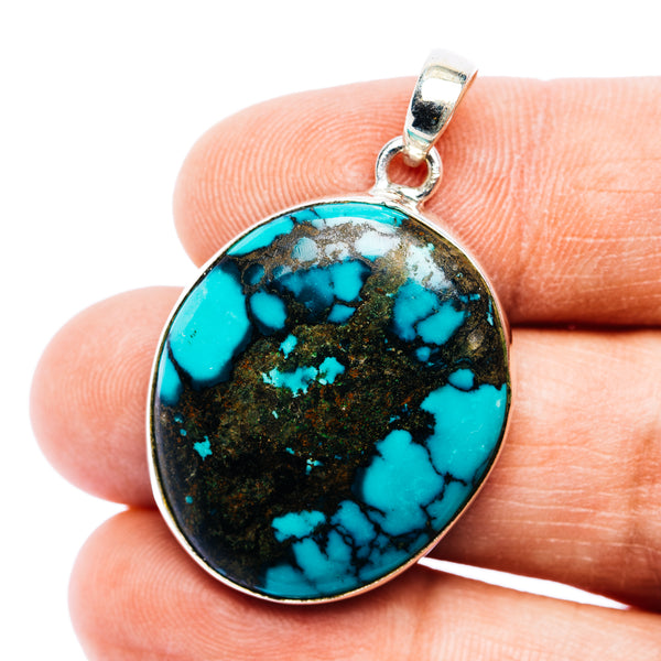 Tibetan Turquoise Pendant 1 1/2" (.925 Sterling Silver)