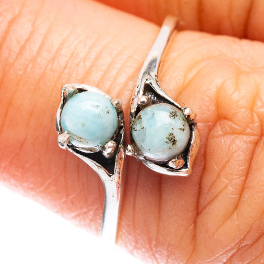 Sterling silver larimar ring with two light-blue oval stones, size 6