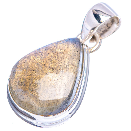 Labradorite pendant in .925 sterling silver, teardrop stone with mottled gray-beige face