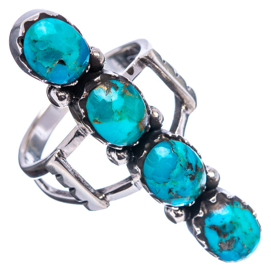 Sterling silver turquoise ring with four oval turquoise stones and openwork band