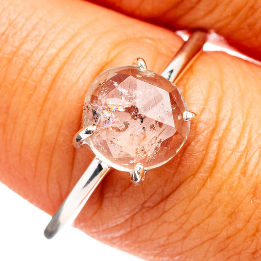 Faceted cacoxenite ring in .925 sterling silver, oval gemstone with prong setting