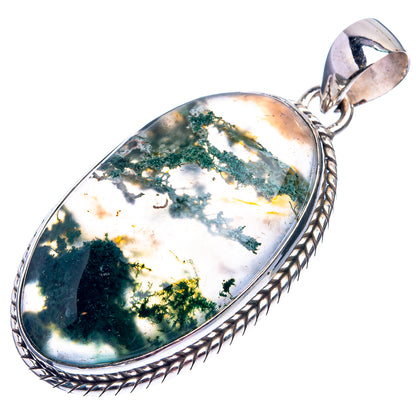 Green Moss Agate Pendant 1 7/8" (925 Sterling Silver) P38952