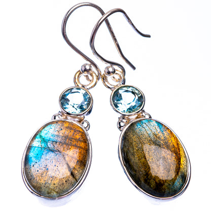 Labradorite, Blue Topaz Earrings 1 1/2" (925 Sterling Silver) E432388