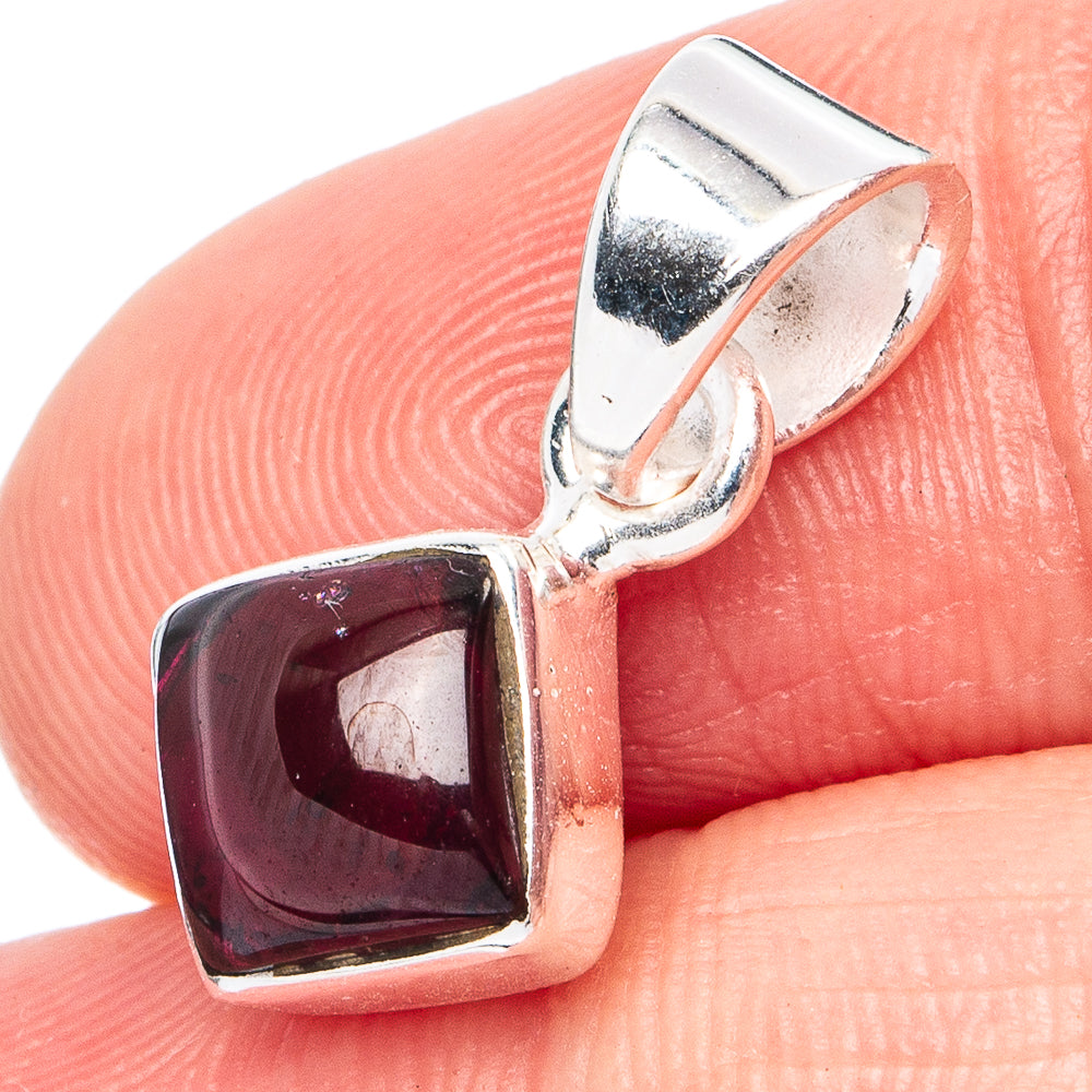 925 sterling silver garnet pendant with deep red square gemstone and rounded bail