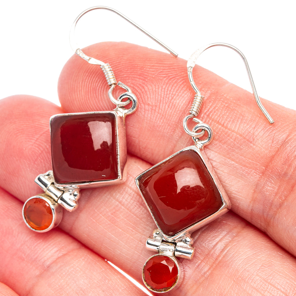 Red Onyx Earrings 1 1/2" (925 Sterling Silver) E433374