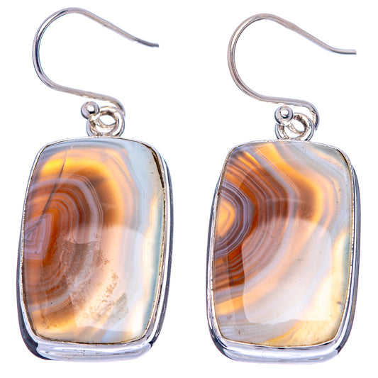 Botswana agate drop earrings in .925 sterling silver; orange and white banded stones