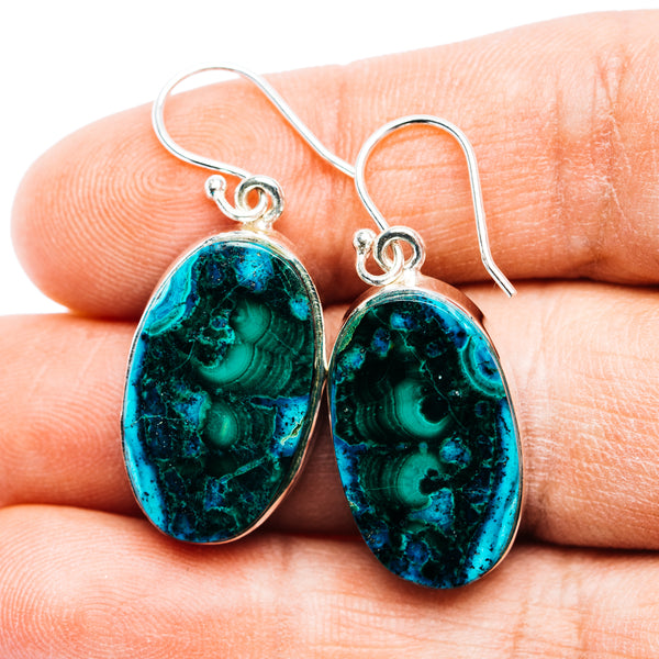 Premium Malachite In Chrysocolla Earrings 1 3/8" (.925 Sterling Silver)