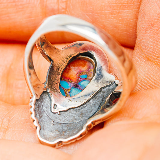 Southwestern Style Pink Dahlia Turquoise Ring Size 6.75 (.925 Sterling Silver)