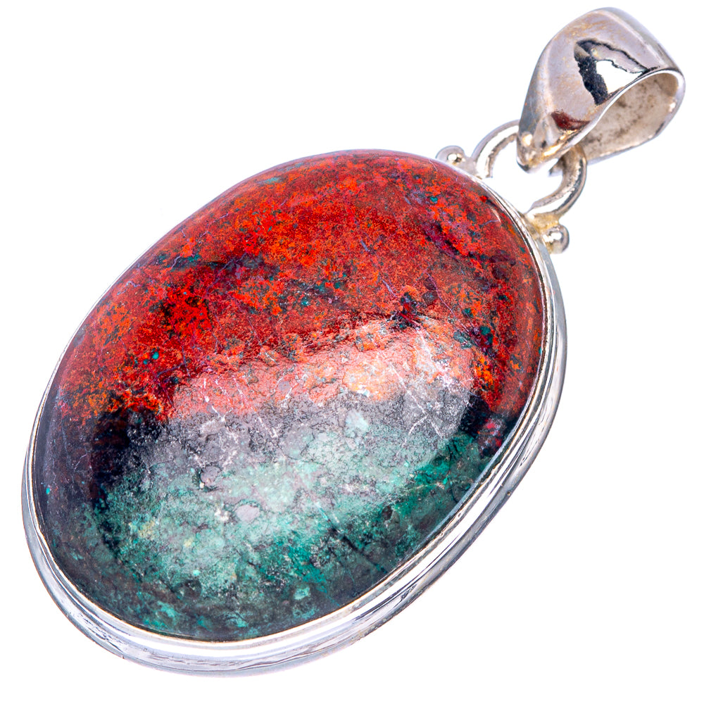 Oval Sonora Sunrise pendant with red, green, and gray stone cabochon in sterling silver