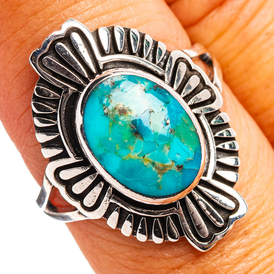925 sterling silver turquoise cabochon ring with ornate split shank