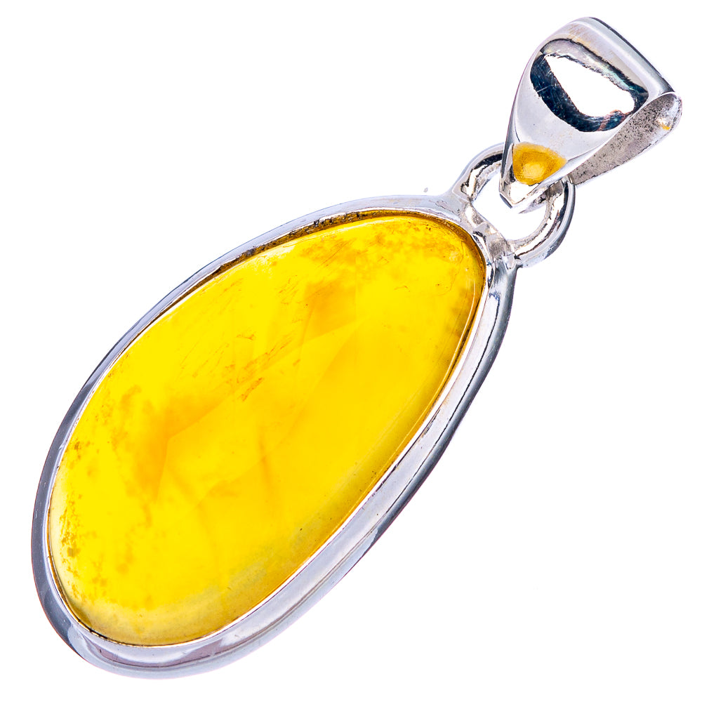 Marquise yellow amber pendant in 925 sterling silver with top loop and polished bezel