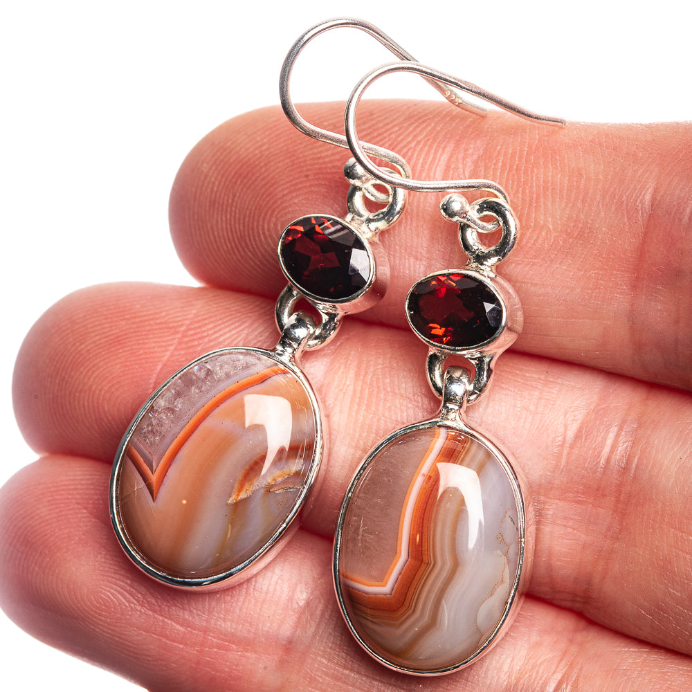 Red Botswana Agate, Garnet 925 Sterling Silver Earrings 1 5/8"