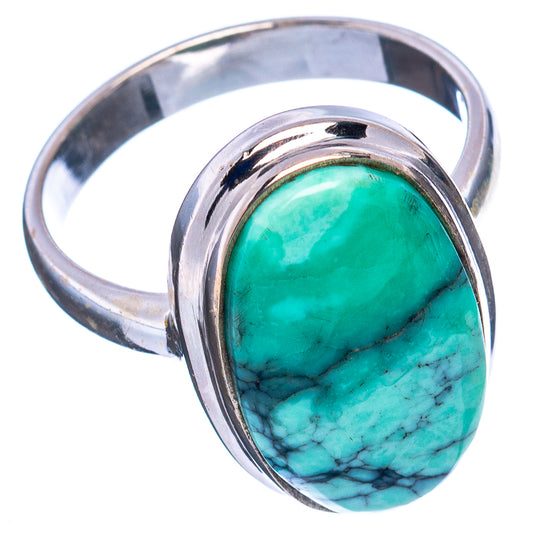 Oval turquoise variscite cabochon sterling silver ring, size 8.75, side view