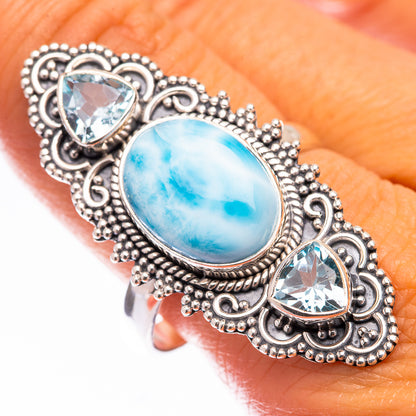 Large Larimar, Blue Topaz Ring Size 11 (925 Sterling Silver) R140809