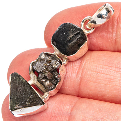 Rare Czech Moldavite, Pyrite, Tektite Pendant 1 5/8" (925 Sterling Silver) P40393