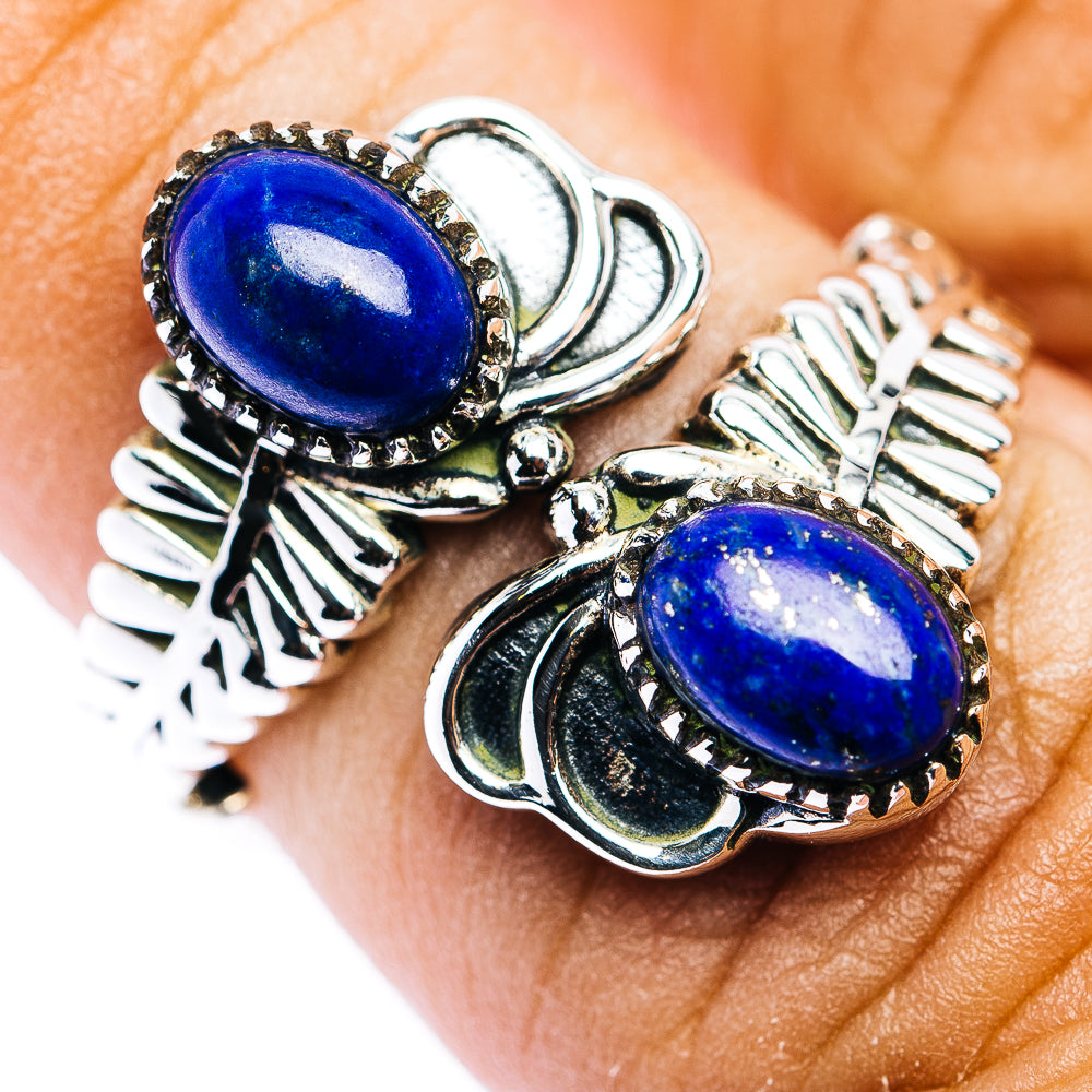 Southwestern Style Lapis Lazuli Ring Size 7 Adjustable (.925 Sterling Silver)