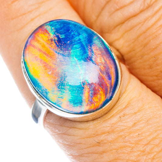 Oval opal-like gemstone ring in .925 sterling silver, size 9
