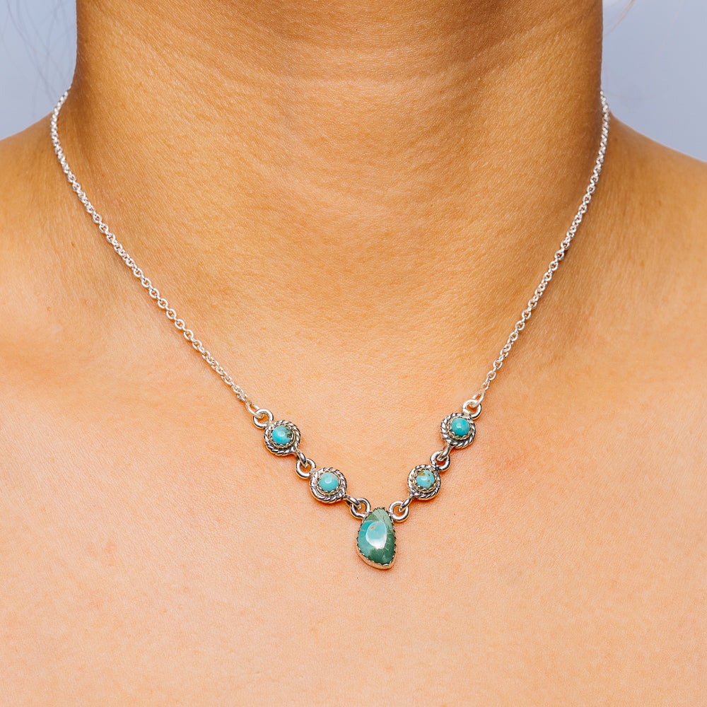 Southwestern Style Kingman Turquoise Necklace 16 to 18" (.925 Sterling Silver)