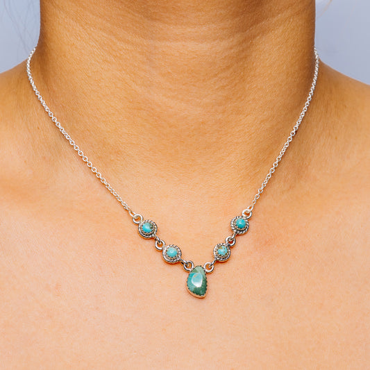 Southwestern Style Kingman Turquoise Necklace 16 to 18" (.925 Sterling Silver)