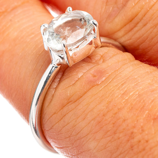 Aquamarine solitaire ring in .925 sterling silver with oval gemstone, size 7