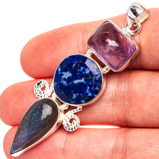 Sterling silver gemstone pendant with lapis, amethyst, and labradorite stones