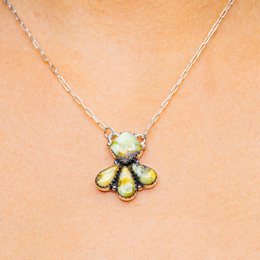 Sterling silver necklace with turquoise-toned flower pendant and chain, 16–18 in
