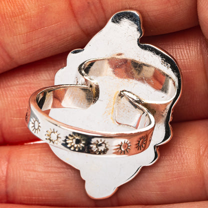 Exclusive Southwestern Style Hubei Turquoise Ring Size 8 Adjustable (.925 Sterling Silver)