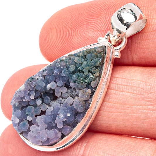 Sterling silver agate pendant with teardrop druzy stone, blue and purple