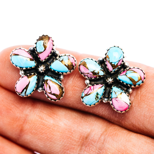 Exclusive Southwestern Style Cotton Candy Turquoise Cluster Earring 3/4" (.925 Sterling Silver)