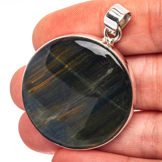 Blue Tiger's Eye Pendant 1 3/4" (.925 Sterling Silver)
