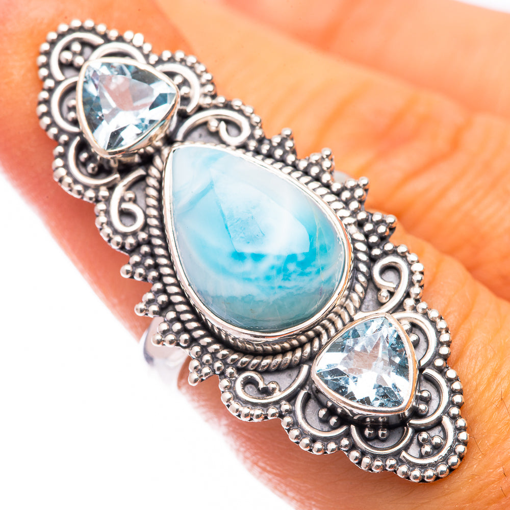 Large Larimar, Blue Topaz Ring Size 6.25 (925 Sterling Silver) R141025