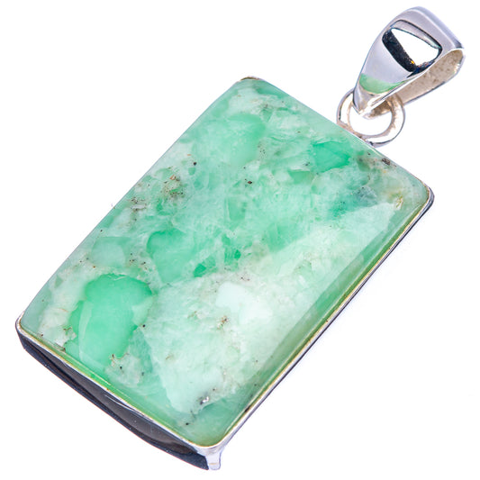 Rectangular mint green varicite pendant in .925 sterling silver bezel with top loop