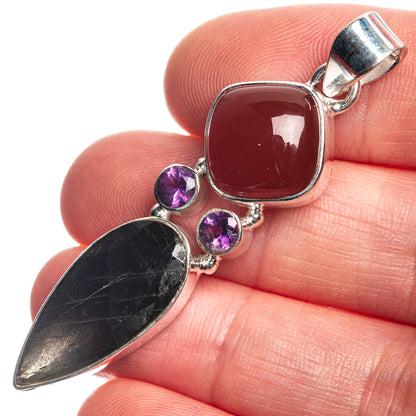 Labradorite, Red Onyx, Amethyst 925 Sterling Silver Pendant 2 1/8"