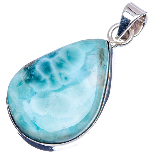 Larimar teardrop pendant with .925 sterling silver bail, sky-blue stone with marbled lines