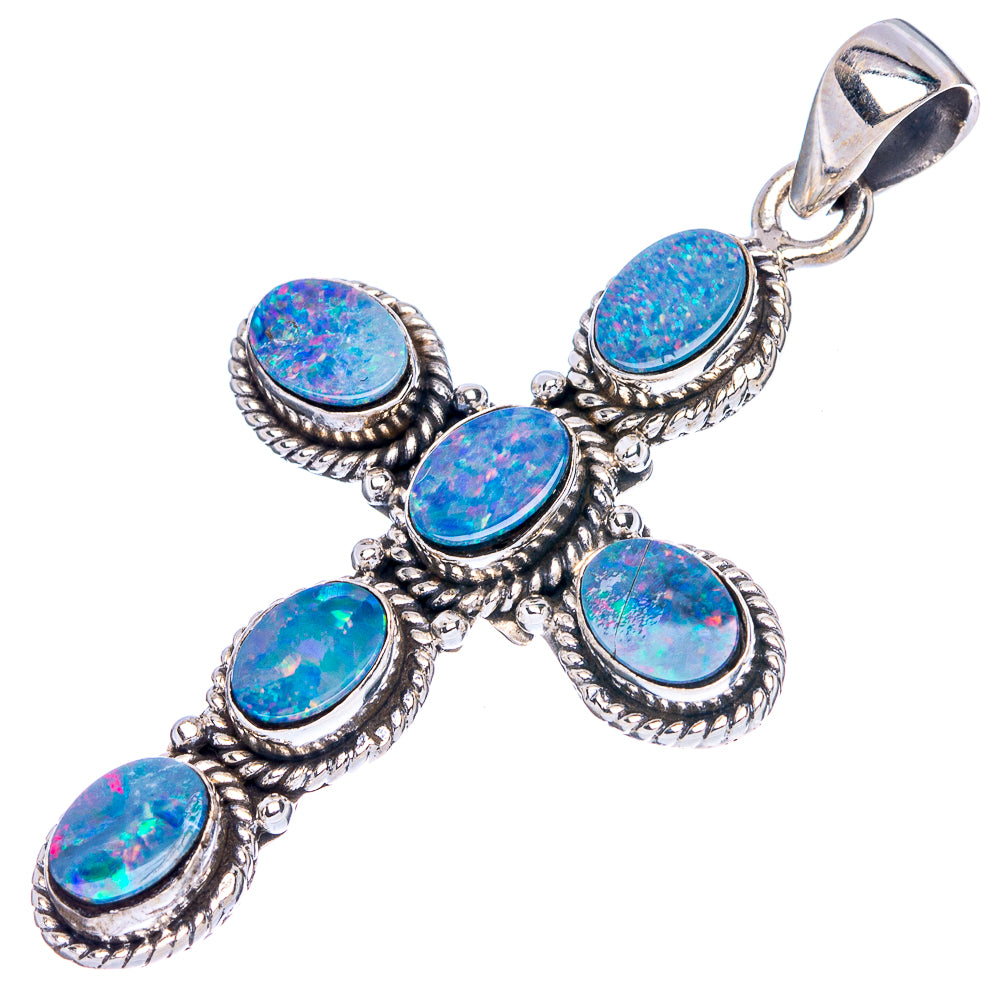 Rare Doublet Opal Cross Pendant 2" (925 Sterling Silver) P43071