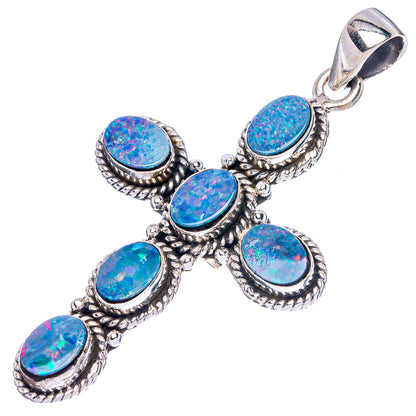 Rare Doublet Opal Cross Pendant 2" (925 Sterling Silver) P43071