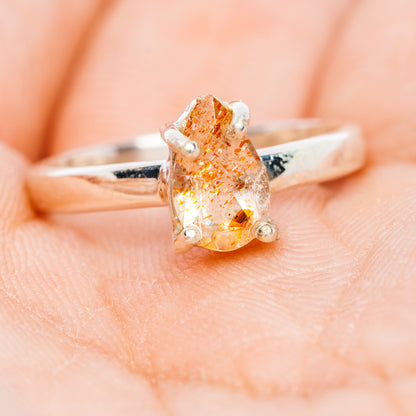 Faceted Confetti Sunstone Ring Size 6.75 (.925 Sterling Silver)