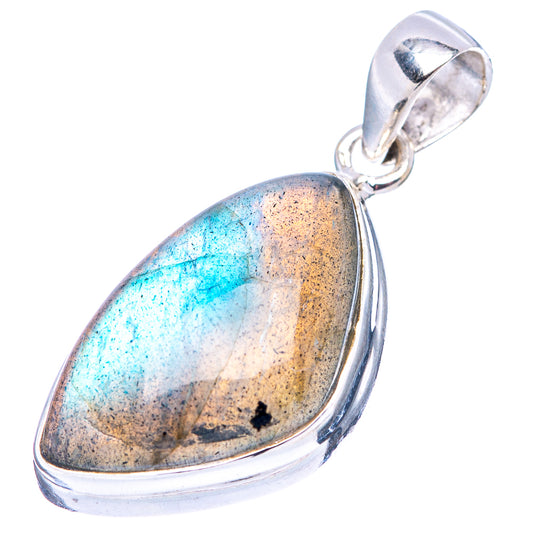 Sterling silver labradorite teardrop pendant with blue flash, scalloped bezel and loop bail