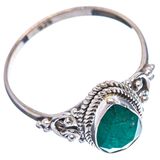 Green teardrop sillimanite ring, .925 sterling silver with braided side settings