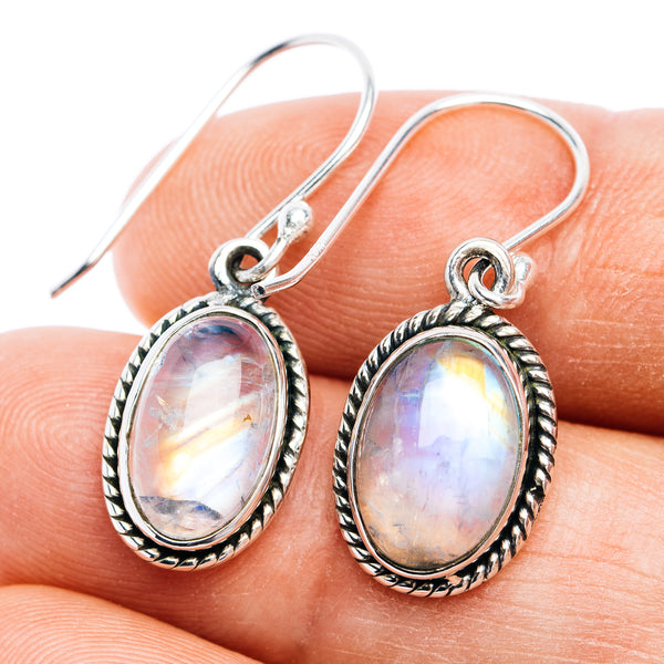 Rainbow Moonstone Earrings 1 1/4" (.925 Sterling Silver)