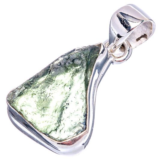 Rare moldavite pendant in .925 sterling silver with bright green translucent stone