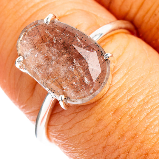 Size 8 sterling silver ring with faceted oval brown gemstone bezel setting