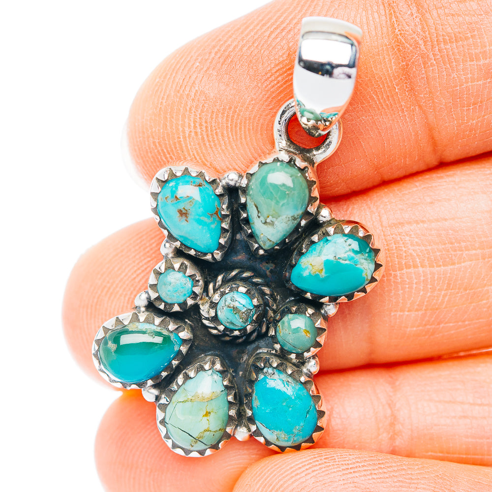 Southwestern Style Kingman Turquoise Pendant 1 1/2" (.925 Sterling Silver)